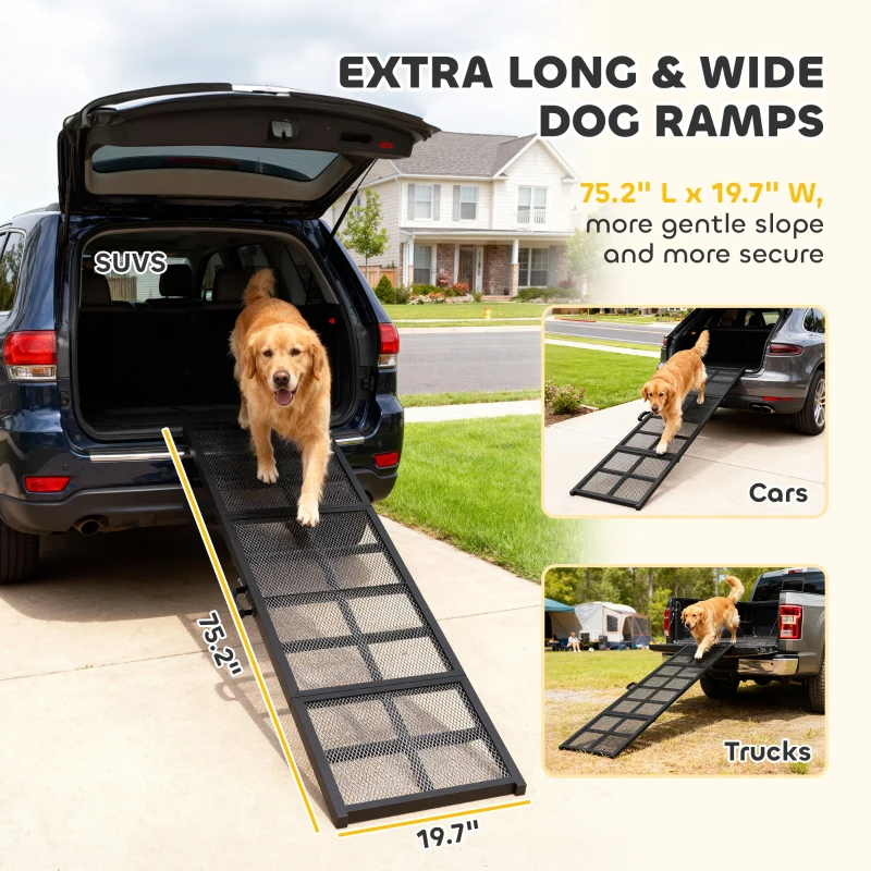 PawHut Dog Car Ramp, Extra Long And Wide, Non-Slip Surface, Folding Portable Pet Ramp For Large, Small & Senior Dogs — imagen 1