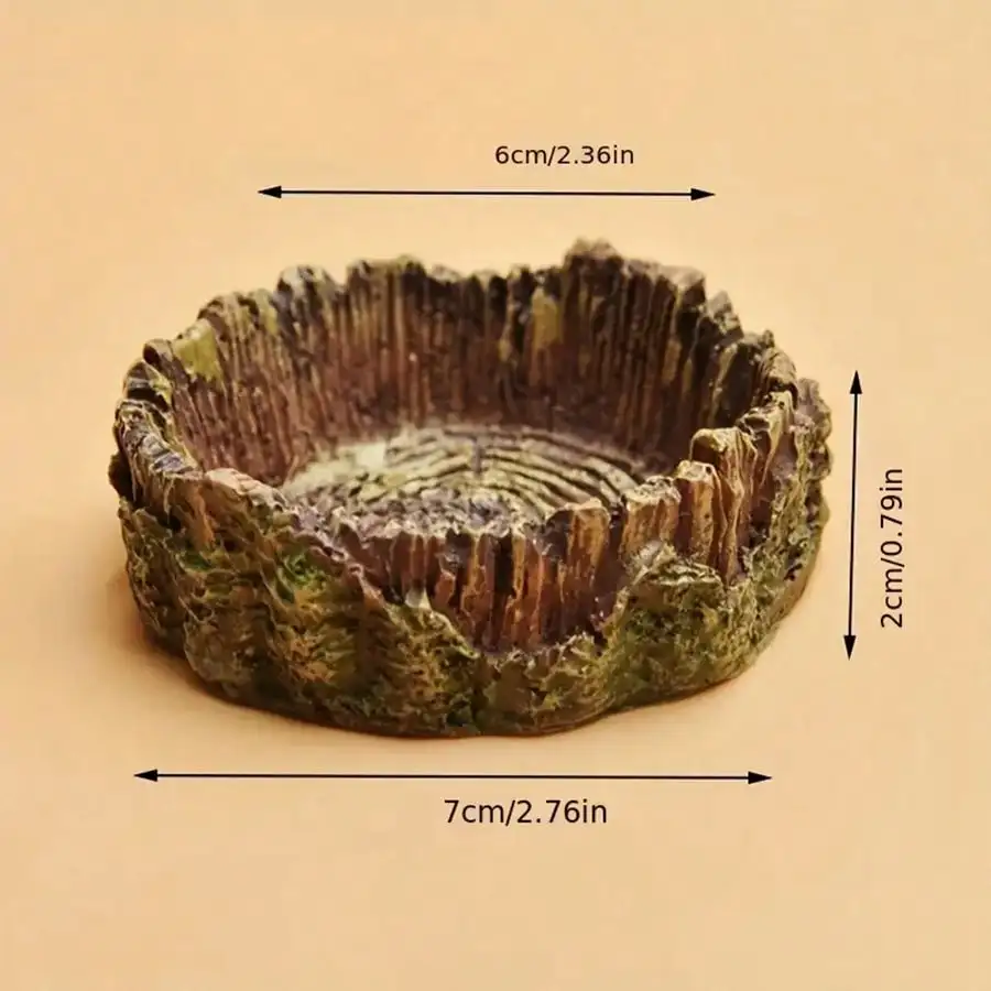Tree Stump Shaped Reptile Food Water Bowl Resin Terrarium Decor for Lizards Snakes Small or Large Sizes