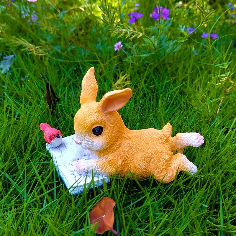 Garden bunny reading animal ornaments — image 7