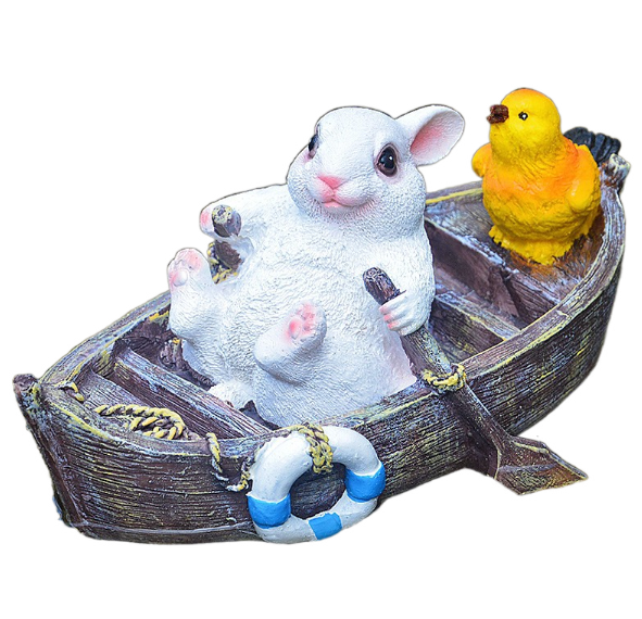 A rowing rabbit resin ornament floating on the water surface — image 5