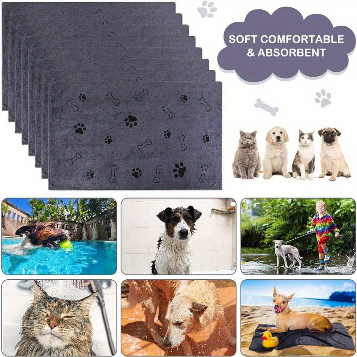 Pet bath towel quick drying and absorbent for dogs and cats bath towel soft and quick drying pet supplies — image 4