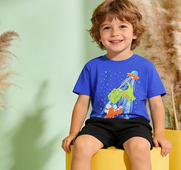 Dinosaur print short sleeved round neck T-shirt — image 3