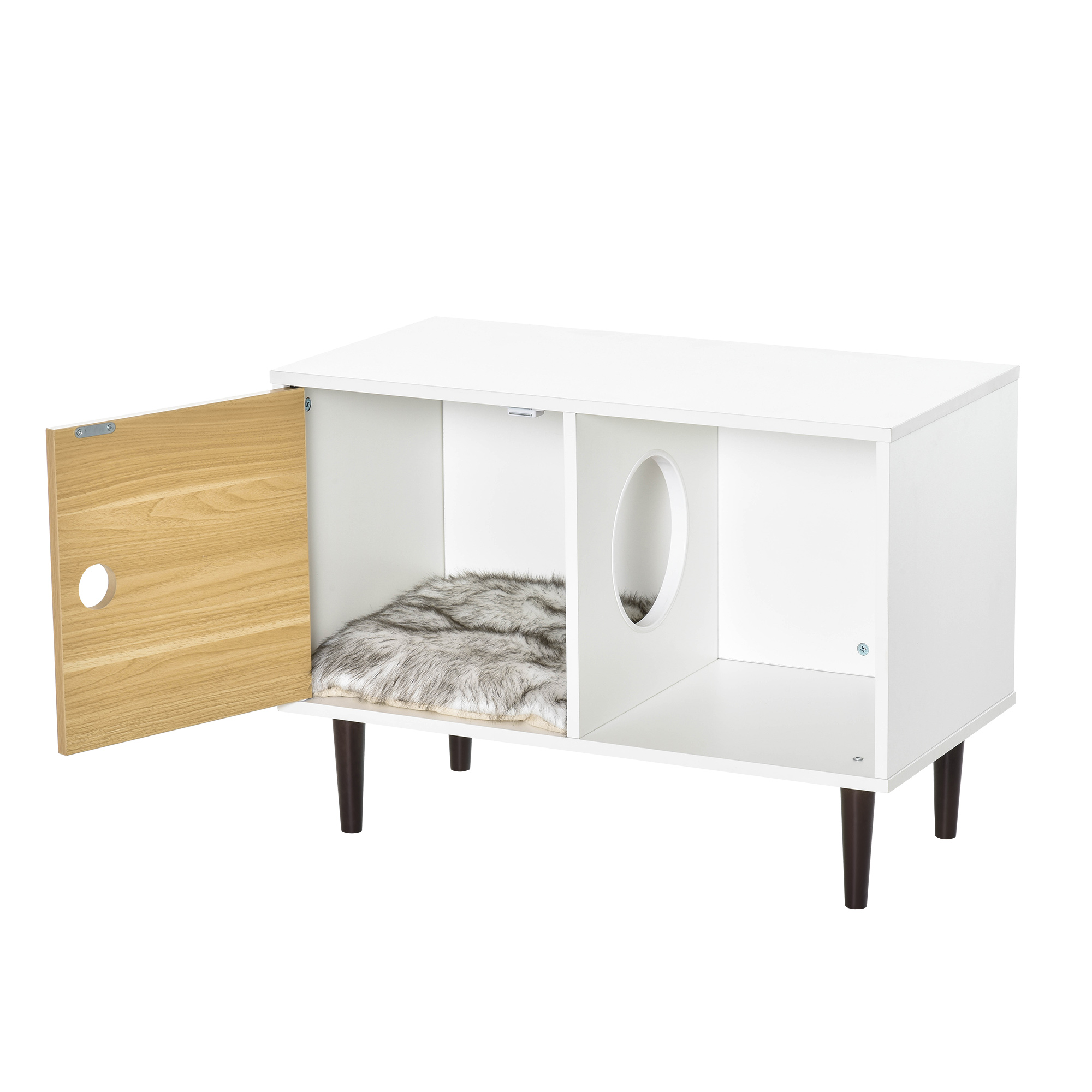 Casa de Madera para Gatos con Almohadilla Suave, Condominio Decorativo para Mascotas con Mesa Lateral y Espacio de Almacenamiento — imagen 4