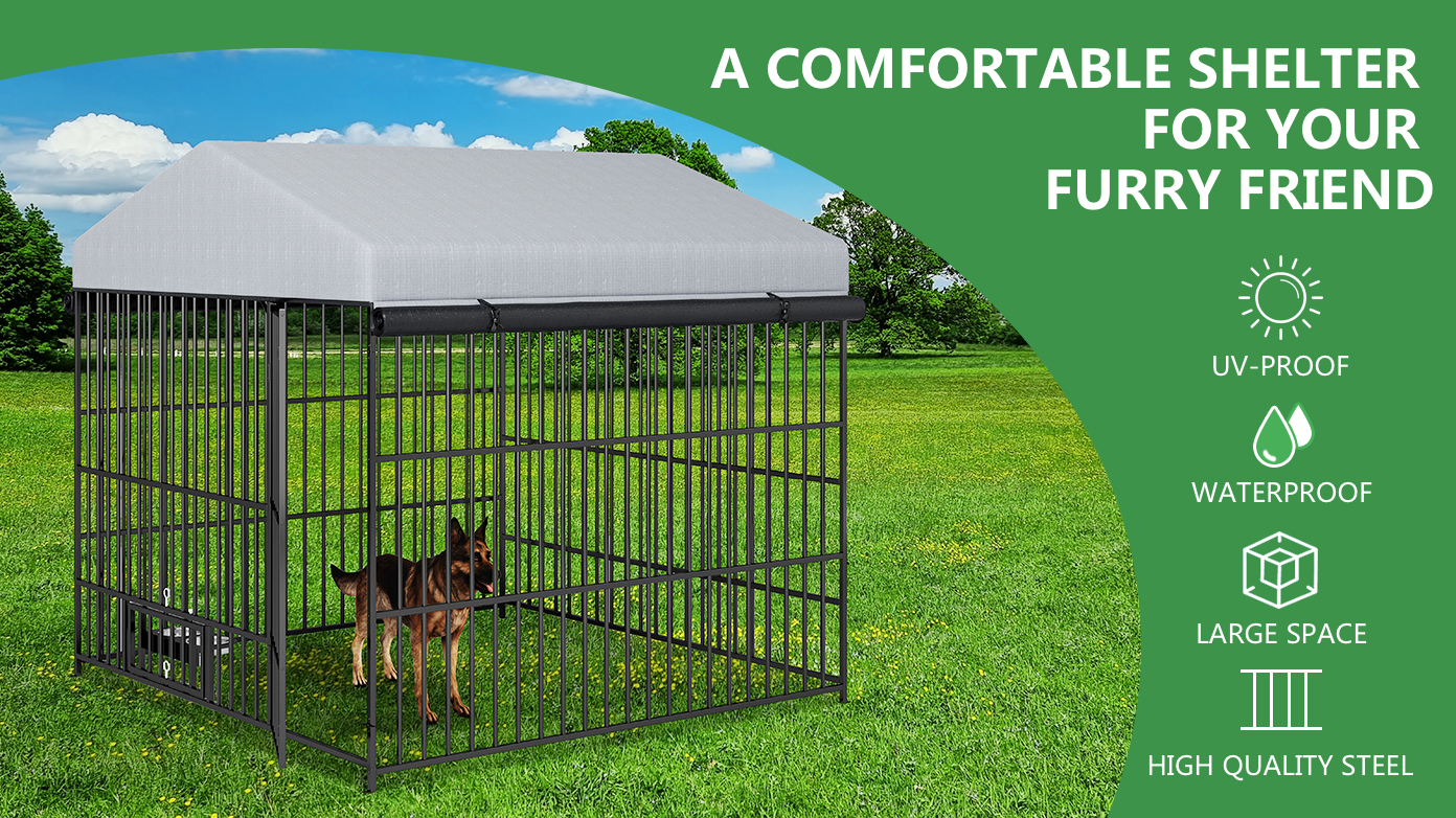 Large Dog Kennel Outdoor Pet Pens Dogs Run Enclosure Animal Hutch Metal Coop Fence With Roof Cover 6.6 L X 6.6 W X 6.4 H — imagen 2