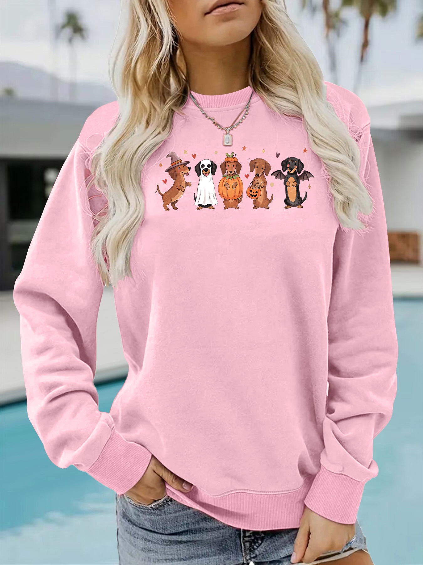 Sausage Dog Printed Round Neck Velvet Hoodie — image 8