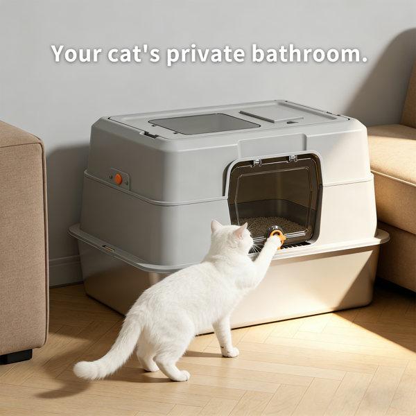 Grey Stainless Steel Fully Enclosed Cat Litter Box, Durable Enclosed Cat Litter Box, High Side To Prevent Scattering — image 2