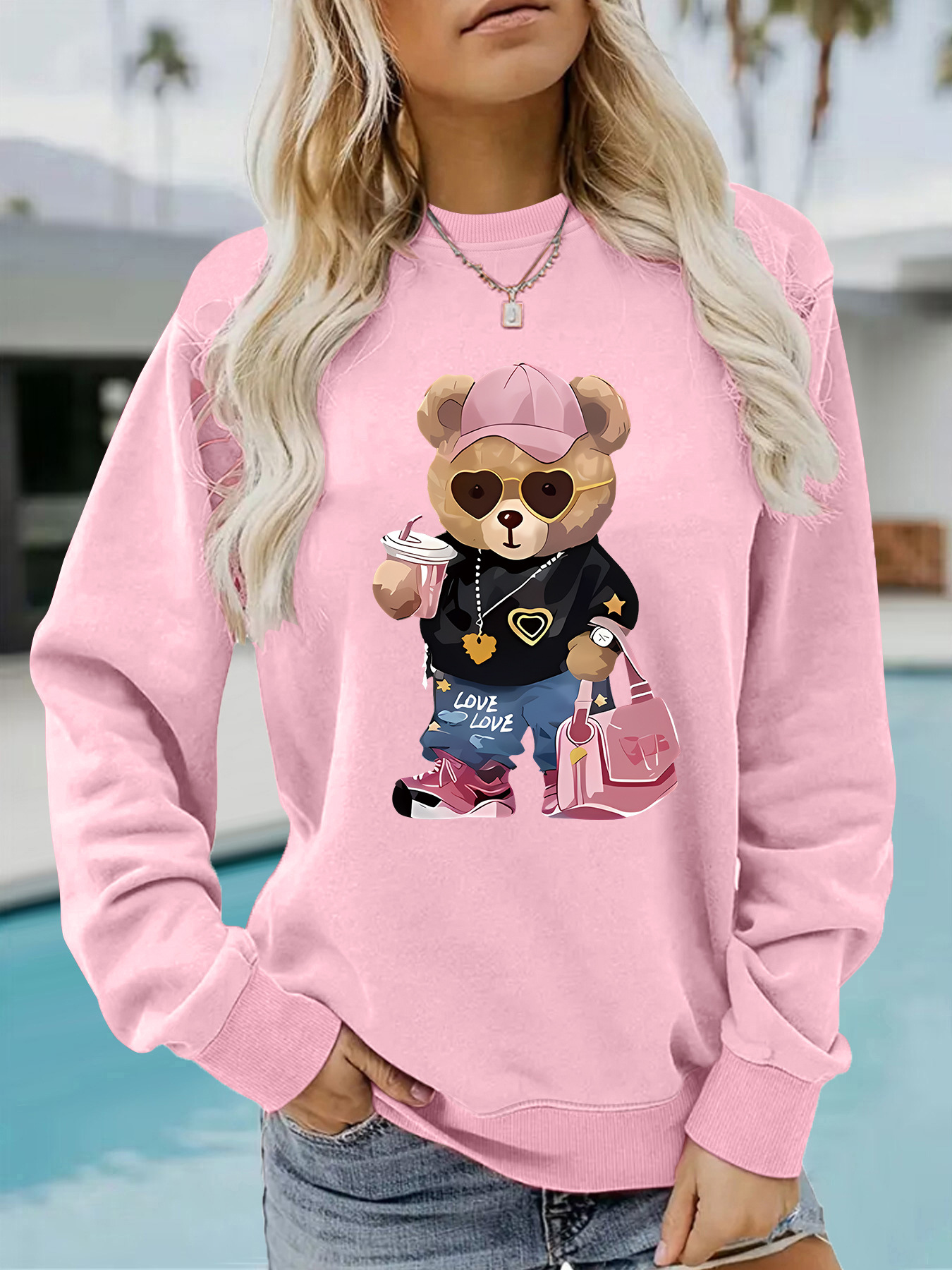 Teddy bear printed loose hoodie — image 8