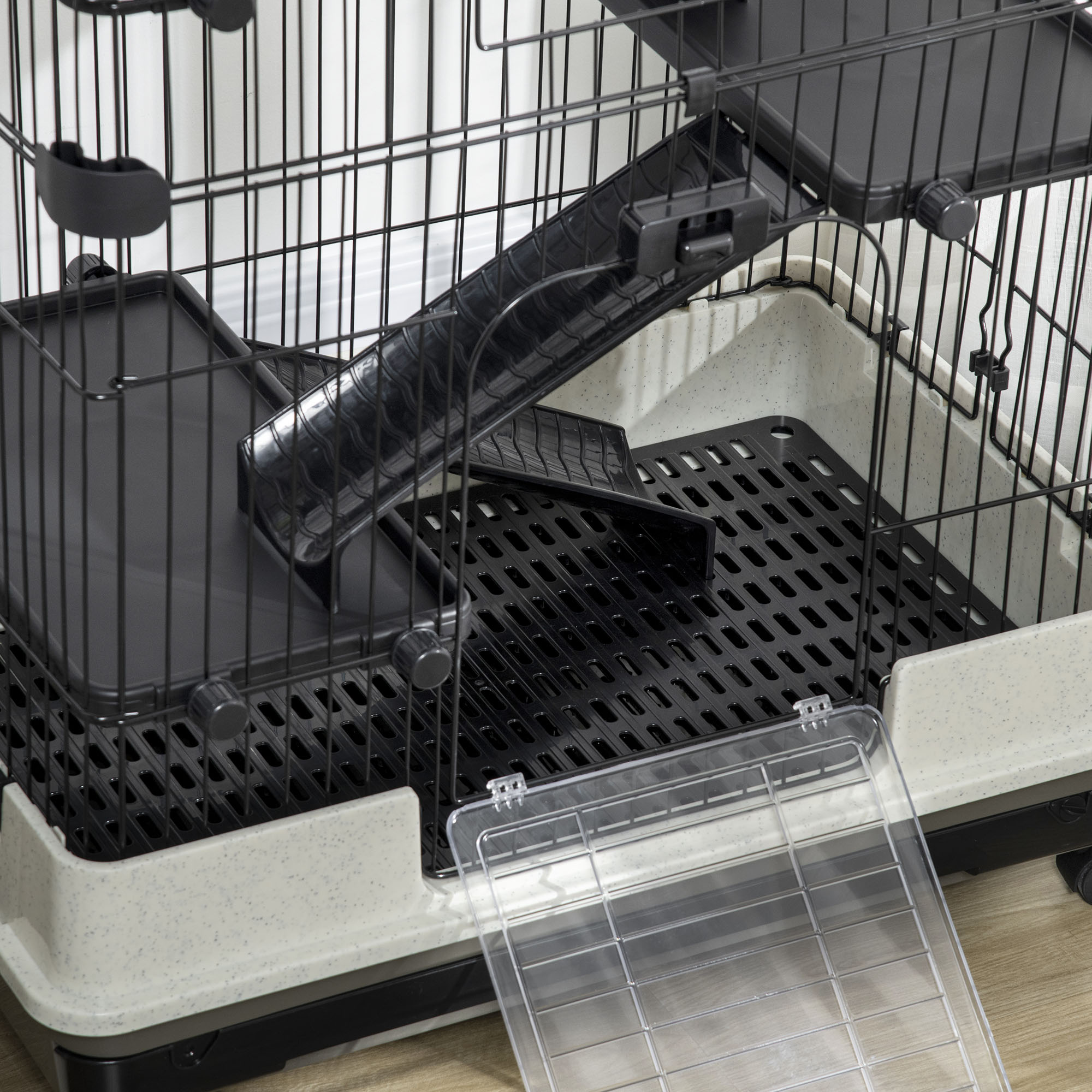 Caja para Pequeños Animales L de 4 Niveles con Ruedas Universales Bloqueables, Plataforma Deslizante para Conejos, Chinches y Ferretes, Negro — imagen 6