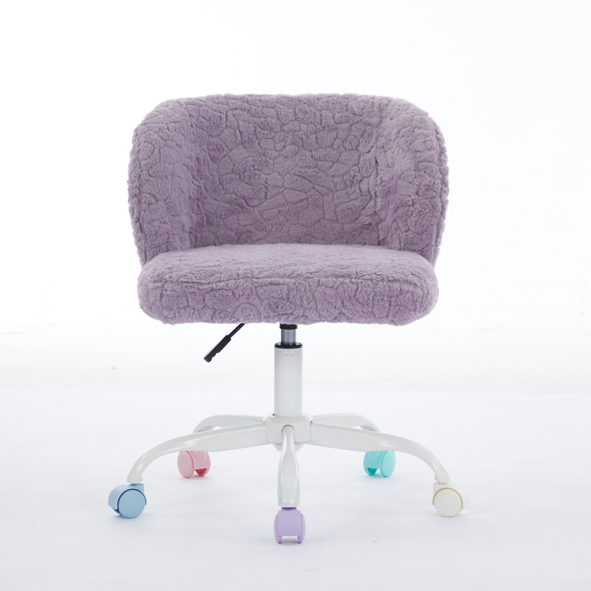 Silla de Oficina A & A Furniture, Silla de Oficina en Casa con Pelo Sintético de Conejo y Base Metálica, Silla de Escritorio Giratoria Ajustable, Silla Tocador Violeta — imagen 6