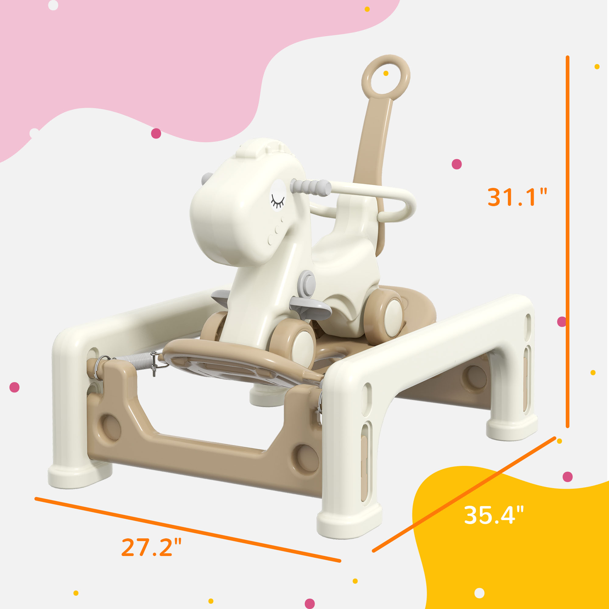 5 in 1 Rocking Horse for Toddlers 1-3 Years with Detachable Balance Board, Push Handle, Footrest, Cream White — imagen 8
