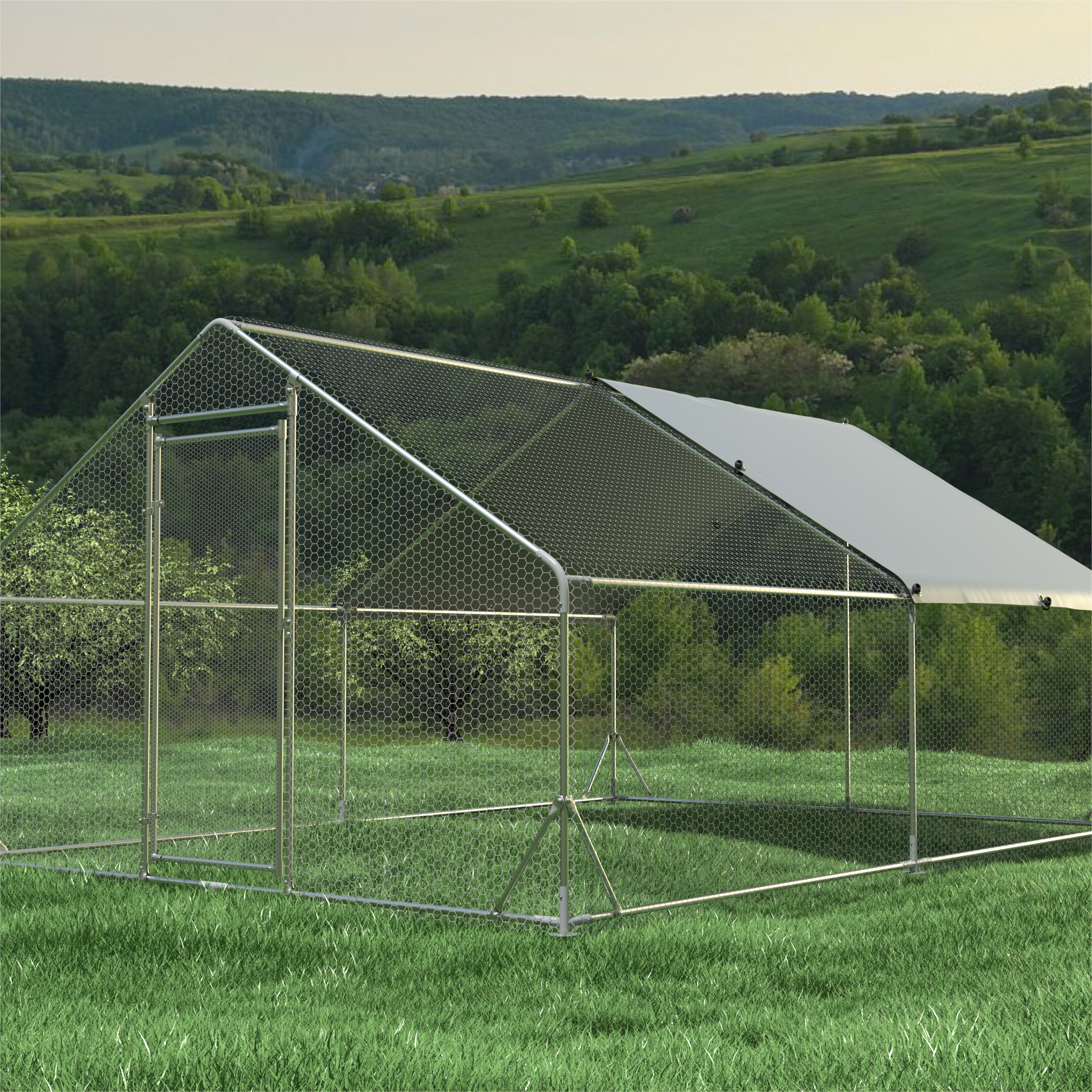 Large Metal Chicken Coop Walk-in Poultry Cage Hen Run House Rabbits Habitat Cage Spire Shaped Coop With Waterproof And Anti-Ultraviolet Cover 13.1L X 9.8 W X 6.4H — image 4