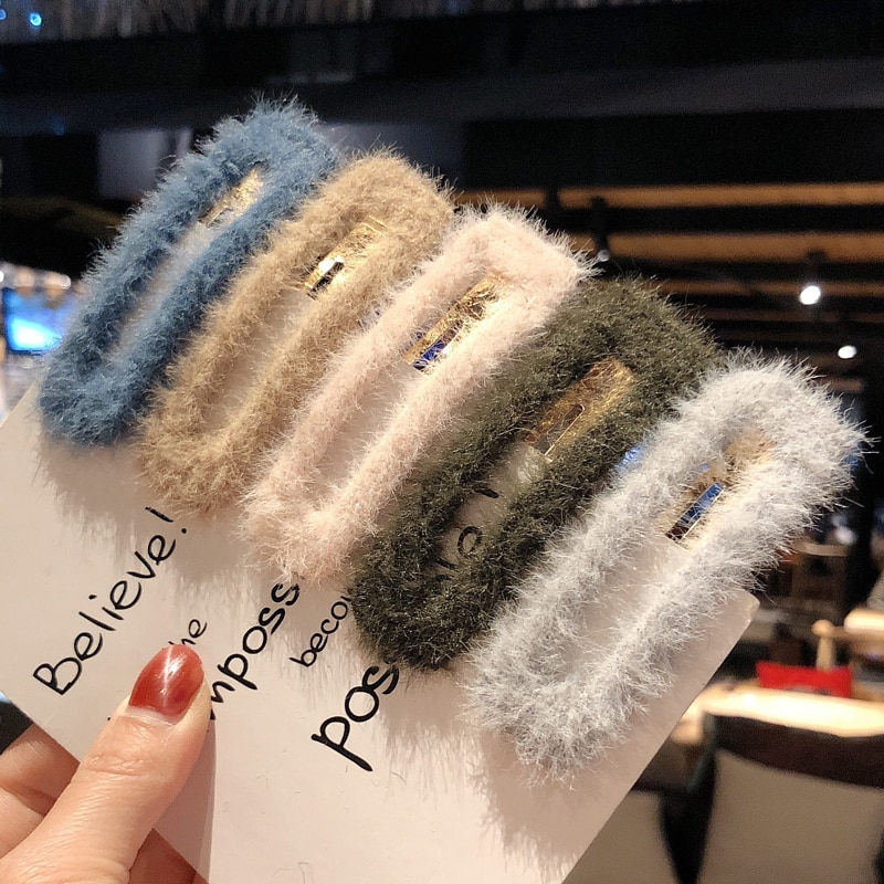 Par de Broches Geométricos Cuadrados Estilo Coreano Minimalista de Pelo Sintético Tipo Conejo, Broche Para Cabello Femenino, Accesorios Para el Cabello — imagen 1
