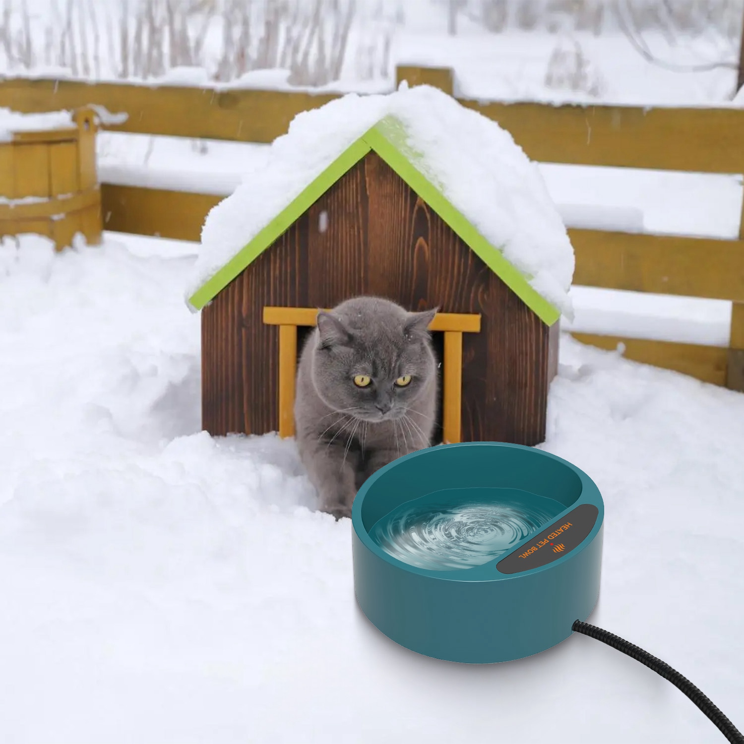 Bebedero Calefactado para Perro y Gato 74.4OZ Plato de Agua Térmico con Calefacción IP67 Impermeable Bebedero Térmico para Mascotas Perro Gato Comedero de Agua para Perro Gato Conejo Mascota — imagen 8