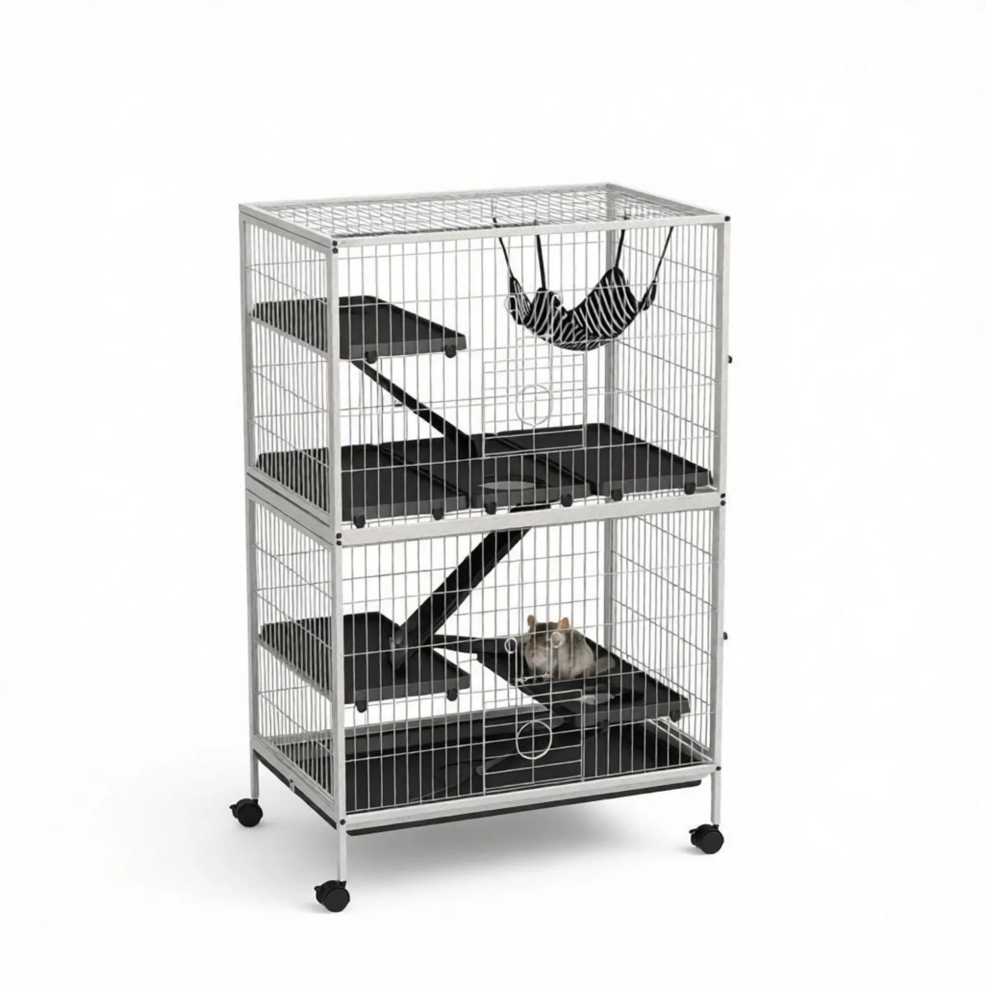 Tall Rolling Ferret Chinchilla Cage Small Animal Pet Habitat with Hammock, 4 Doors, Removable Tray — image 2