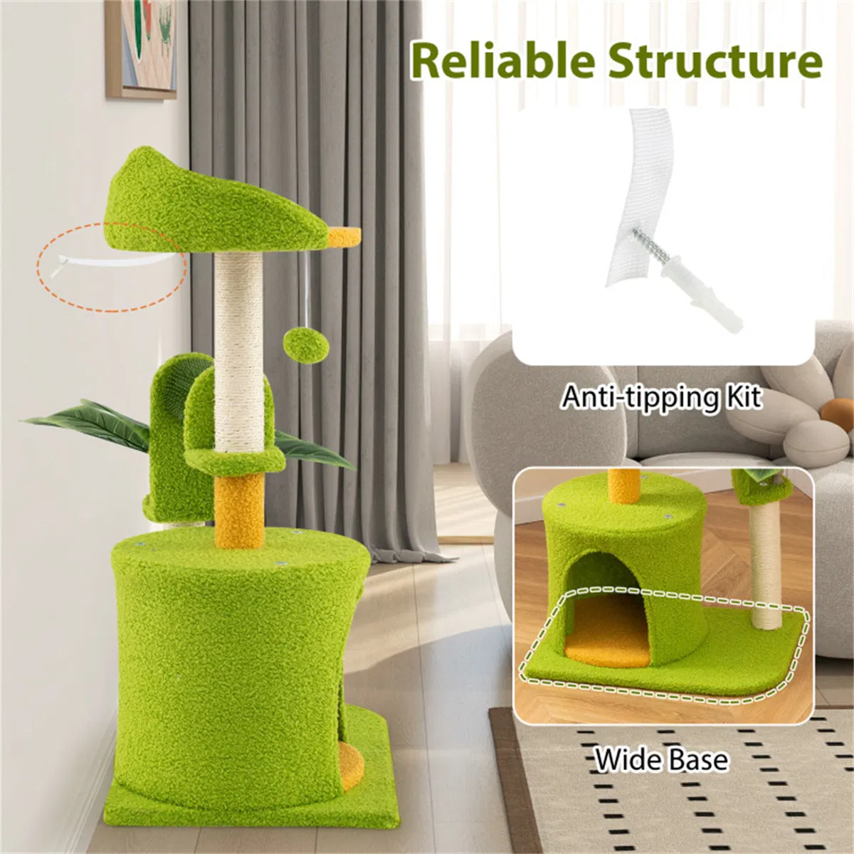 Cat Tree - 22LBS Capacity, Palm Tree Design with Self-Groomer & Scratching Posts — image 7