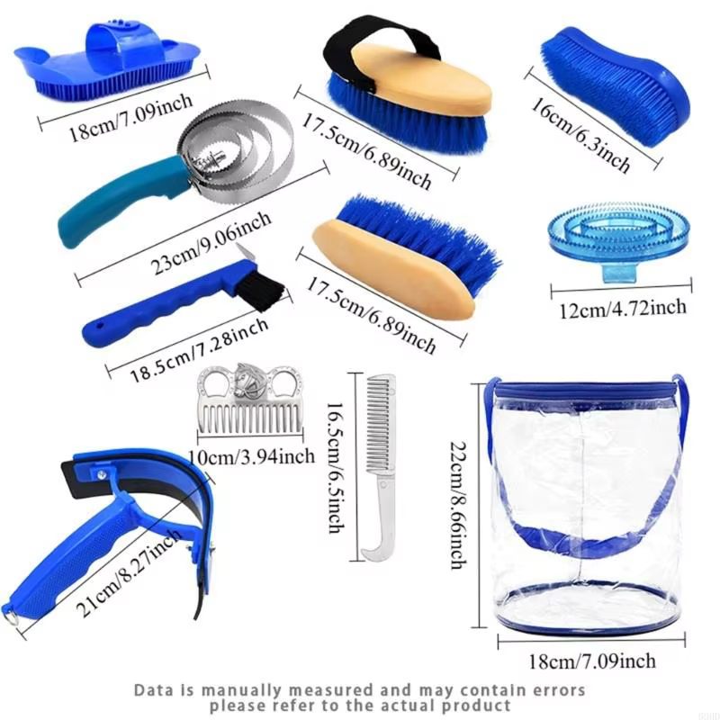 Horse Grooming Set for Coat, Tail, Foot, and Post-Wash Care with Brushes, Metal Grooming Tools, Scraper, and Carry Bag 69HD — image 6