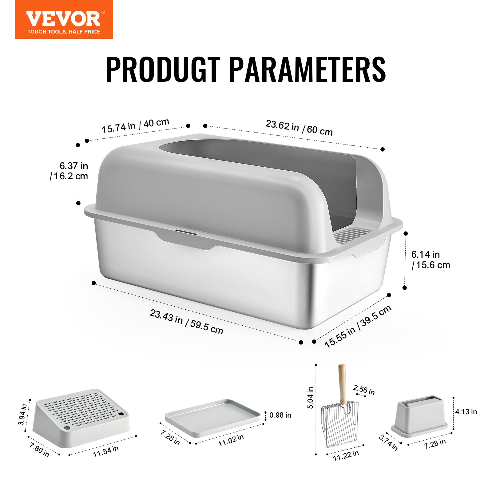 Caja de Arena para Gatos VEVOR 6 pulgadas de Profundidad - Caja de Arena con Filtración y Tablero de Pies Anti-Olor — imagen 3