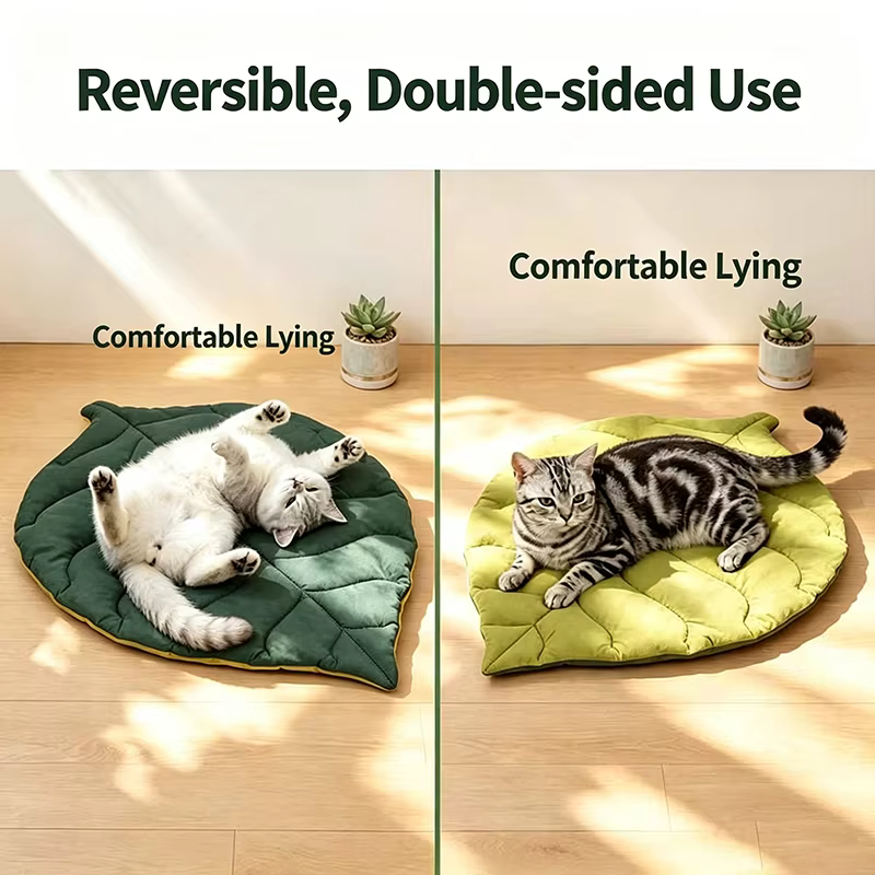 Alfombrillas de cama para gatos de algodón suave con forma de hoja, para gatitos, cachorros y perros. Manta de descanso, doble cara, lavable, todo el año, alfombra para mascotas. — imagen 4