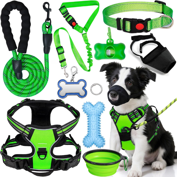 Dog Harness Collar And Leash Set - Dog Halter Harnesses Fits Small Medium Dogs Green-M — image 1