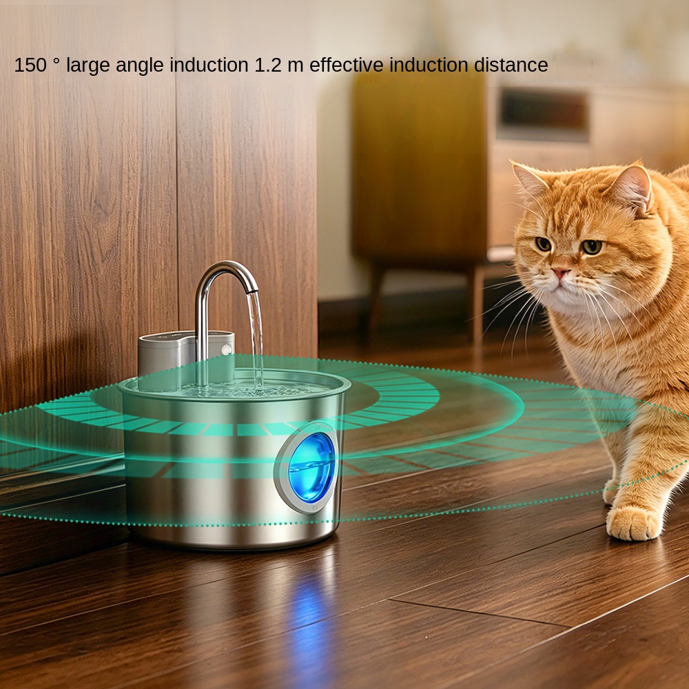 Smart Stainless Steel Cat Water Dispenser, Wireless Sensor, No Plug-in, Automatic Circulation, Large Capacity Pet Water Fountain — image 3