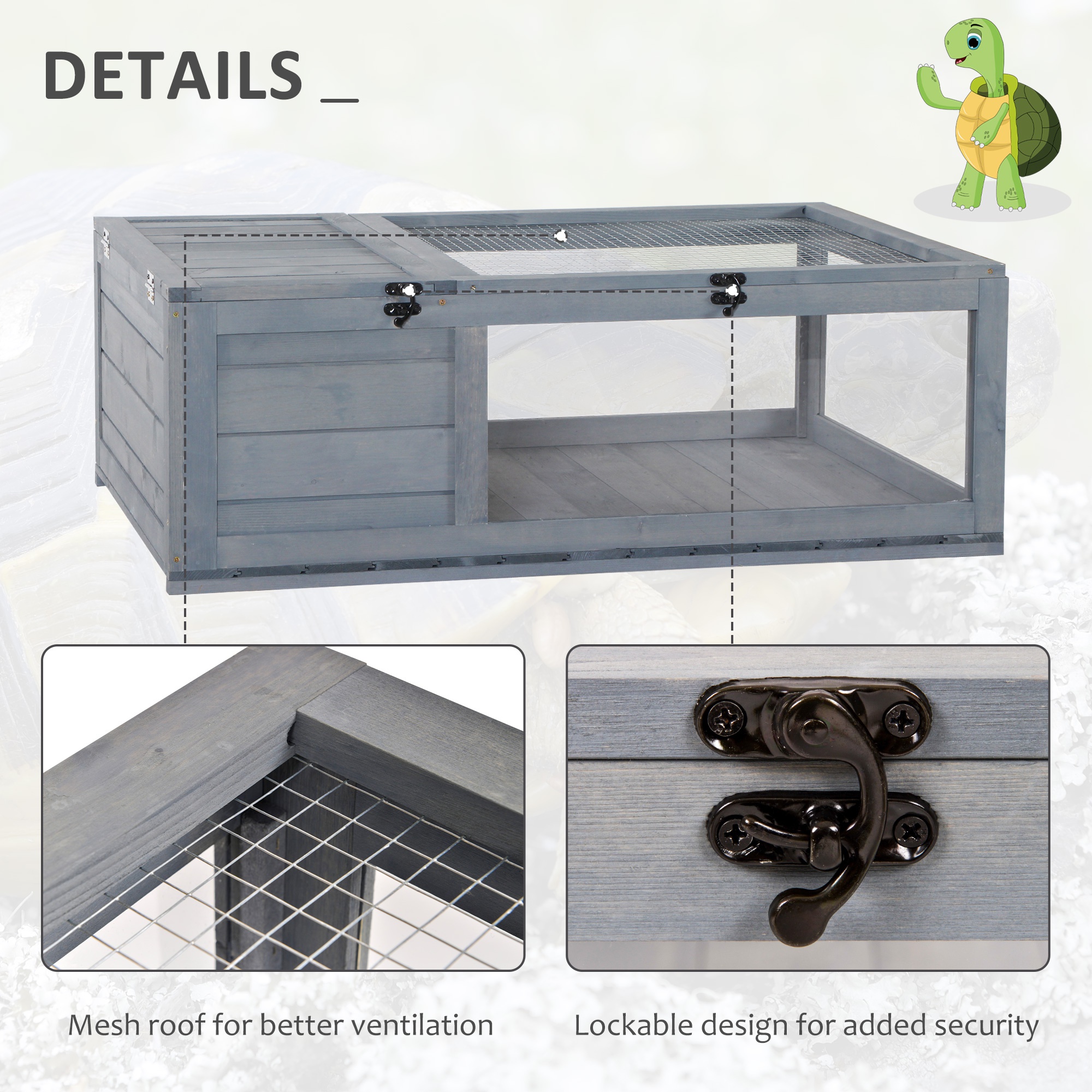 Wooden Reptile Cage with 3 Windows Slide-out Tray for Turtles, Lizards, Snakes — image 8