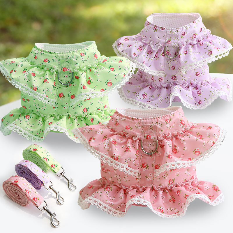 Dogs Cats Pets Clothes Chest Straps Traction Ropes Lace Teddy Bears Spring Summer Autumn Dog Rope Supplies — image 1