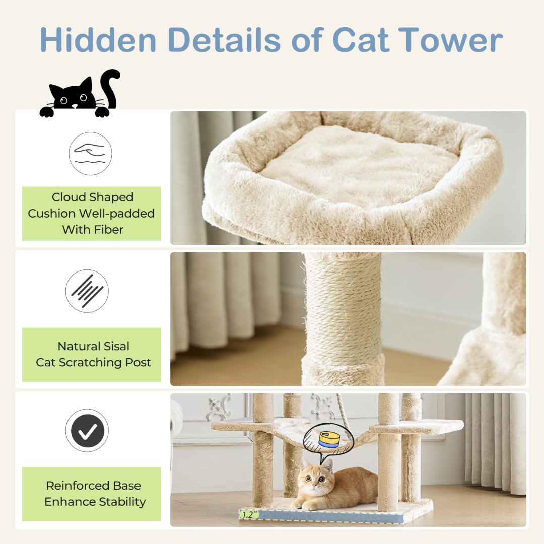 Torre para Gatos de Gran Tamaño, Plataforma Multigato con Hammock y Casa para Gatos Individuales — imagen 3