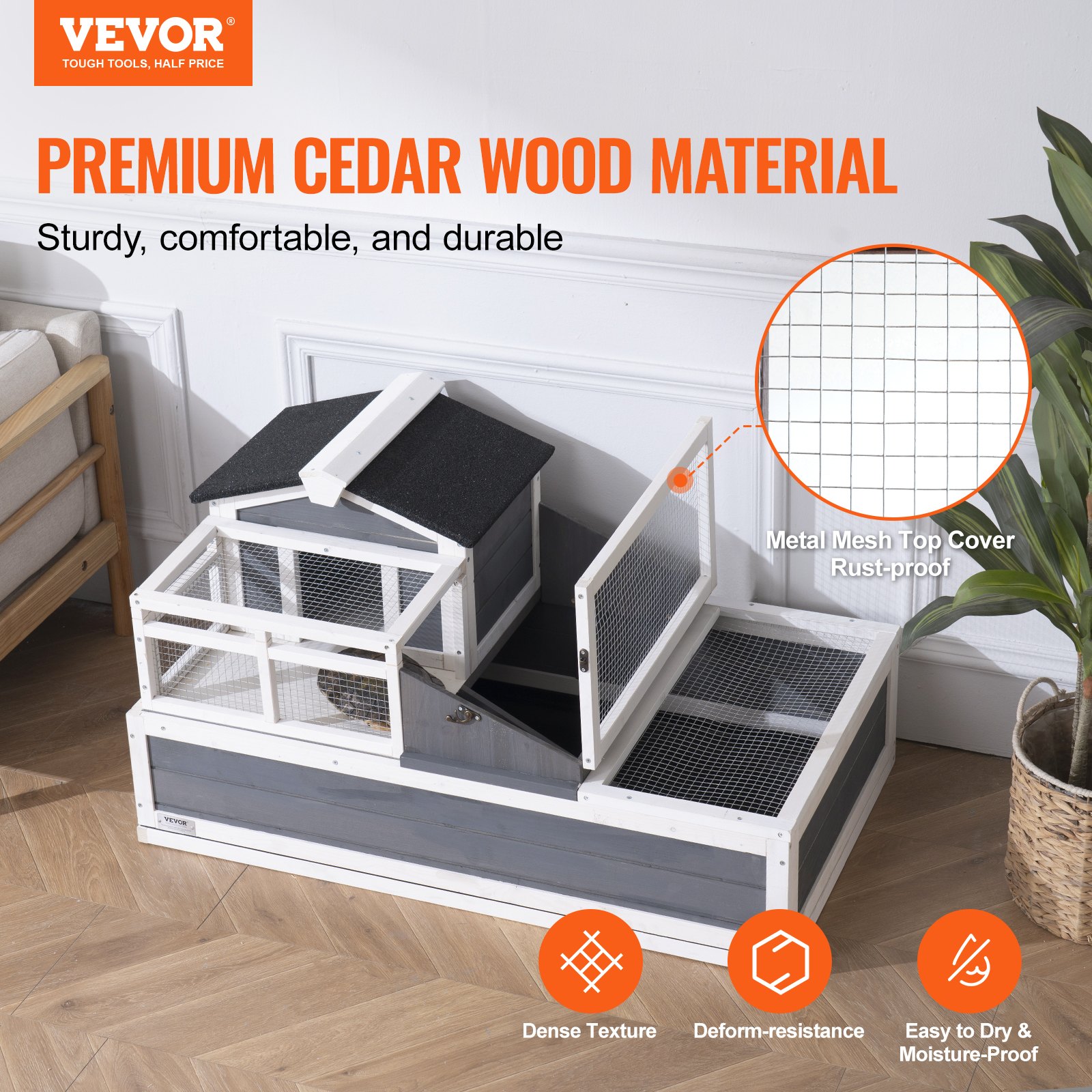 Hábitat de Tortuga Casa de Madera para Tortugas Interior y Exterior 3-Camaras 44x25,6x24 pulgadas — imagen 1