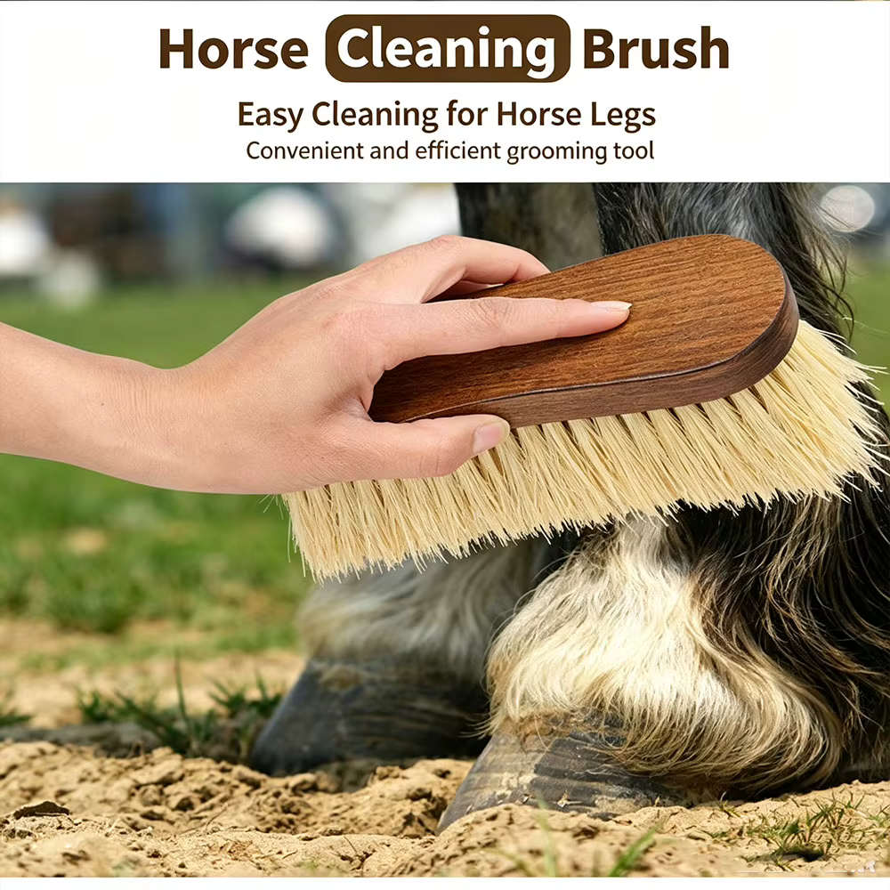 Cepillo de Aseo para Caballos con Puntas Naturales Rígidas y Mango Curvado, Cepillo de Limpieza para Caballos, Elimina Polvo y Cabello Suelto, Herramienta de Cuidado para Caballos — imagen 5