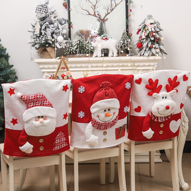 Elderly snowman deer knitted fabric three-dimensional figurine chair cover table and chair cover restaurant decoration — image 8