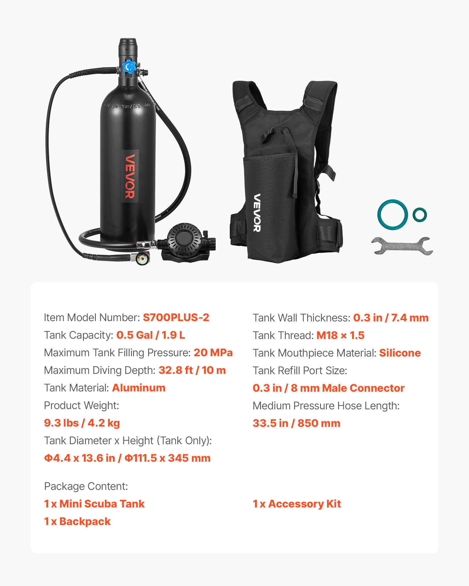 Mini Scuba Tank, 1.9L Portable Small Diving Tank For Underwater Breathing, Reusable Lung Diving Cylinder Up To 35 Minutes Dive Time, Emergency Rescue Pony Bottle With Backpack For Snorkeling — imagen 1