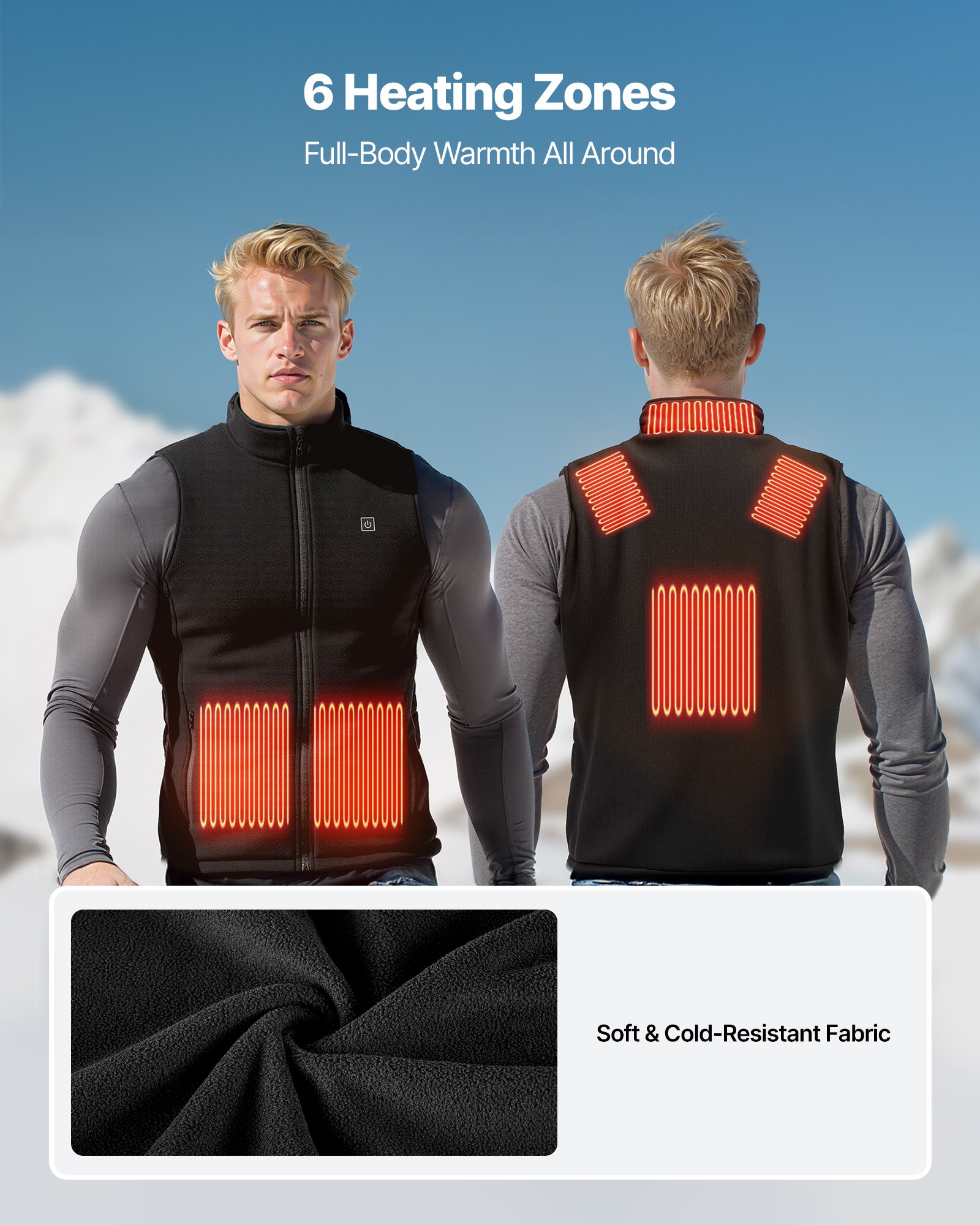 Vestido Calentador para Hombres, 16000 mAh, 6 Zonas de Calor, Invernadero Ligero con 3 Niveles, Para Caminatas, Camping, Pesca, Esquí Tamaño L — imagen 4