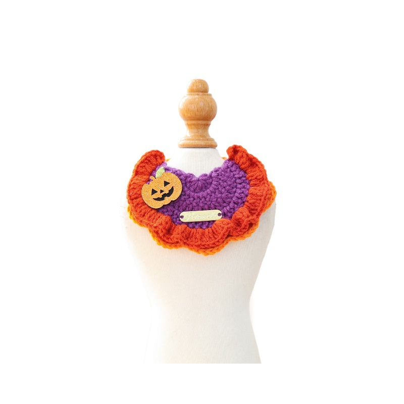Pet Accessories Halloween Knit Gold Label Bandana Cat Dog Neck Scarf Ghost Festival Pumpkin Collar — image 6