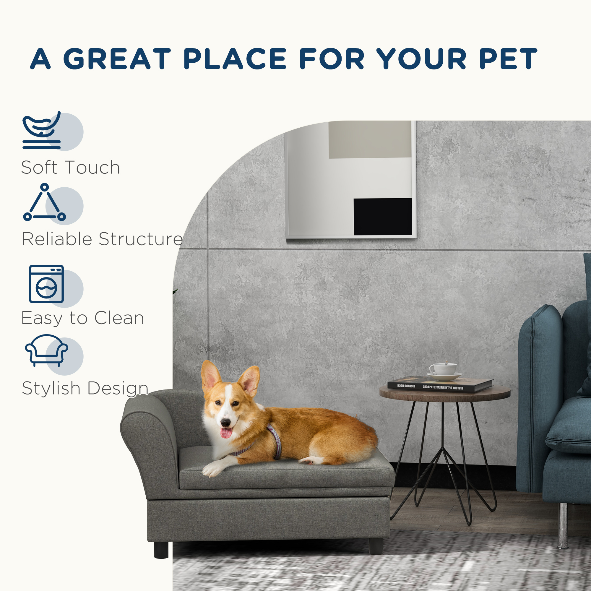 Silla de Comodidad para Perros Pequeños con Almacenamiento, Gris — imagen 4