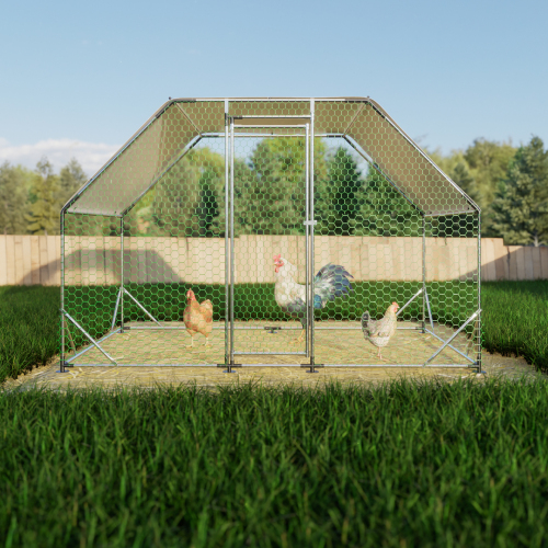 9.94 Ft. X 6.46 Ft. X 6.36 Ft. Metal Large Chicken Coop Walk-in Poultry Cage Run Flat Shaped With Waterproof Cover — image 4