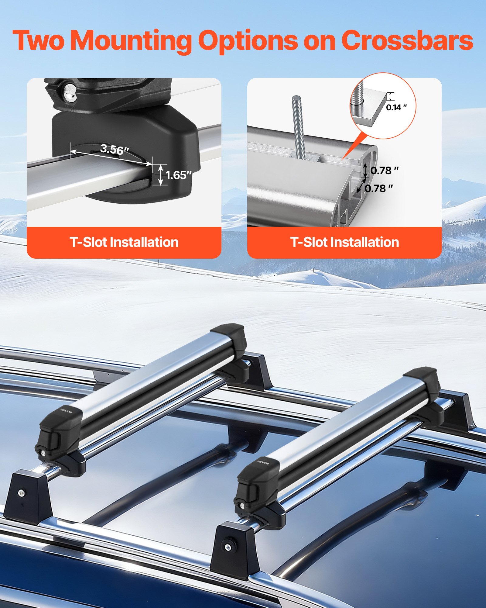 Ski & Snowboard Roof Rack, Carry Up To 6 Pairs Of Skis Or 4 Snowboards, 2 PCS Aluminum Universal Car Roof Rack Top Holder With Lock And Rubber Padding For Fishing Pole Rod, Fit Most Crossbars — image 5