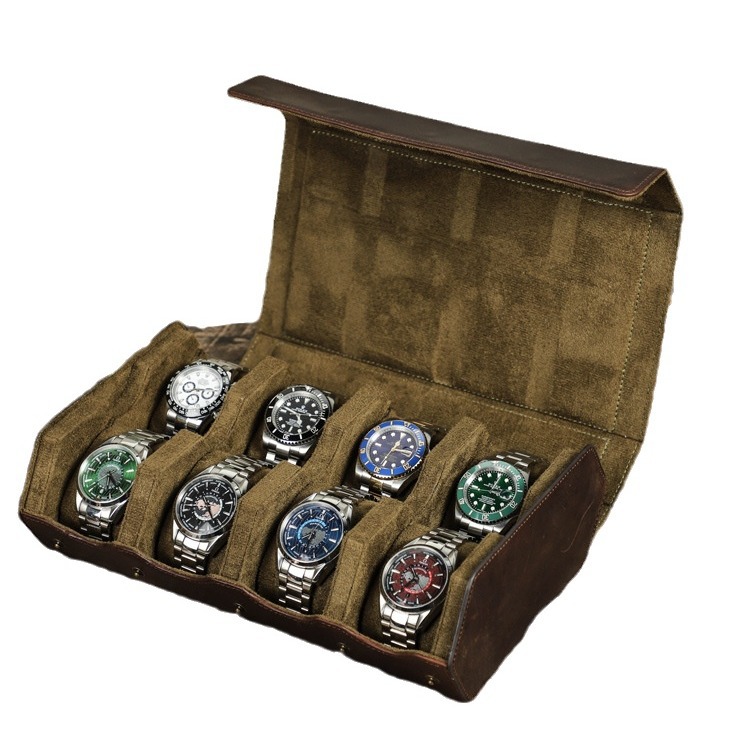 Handmade Vintage Crazy Horse Leather 8-Position Portable Mechanical Watch Storage Box — image 5