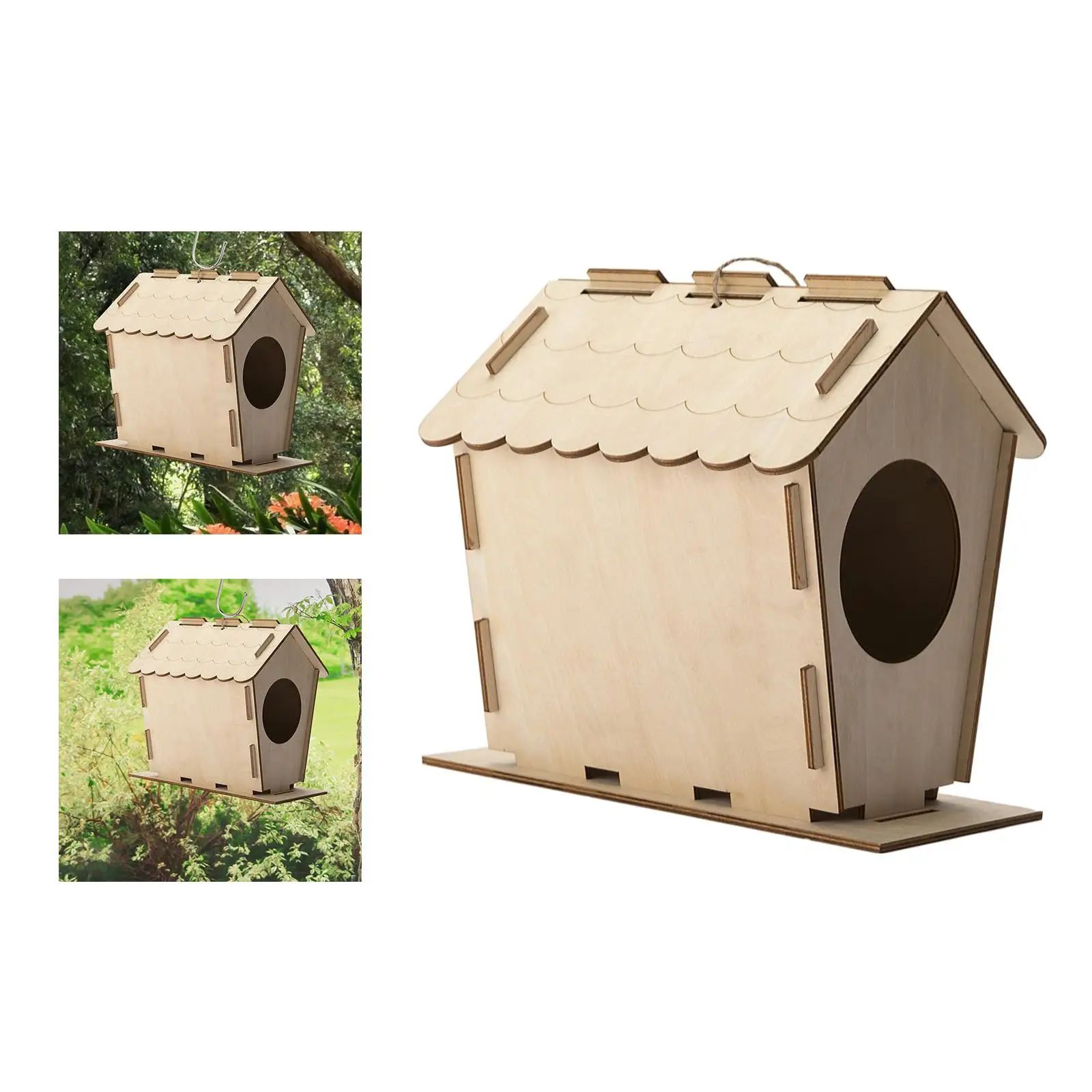 Casa de pájaro para hacer en casa Regalo para jardín Refugio al aire libre Sin terminar Casa de anidación de madera — imagen 4