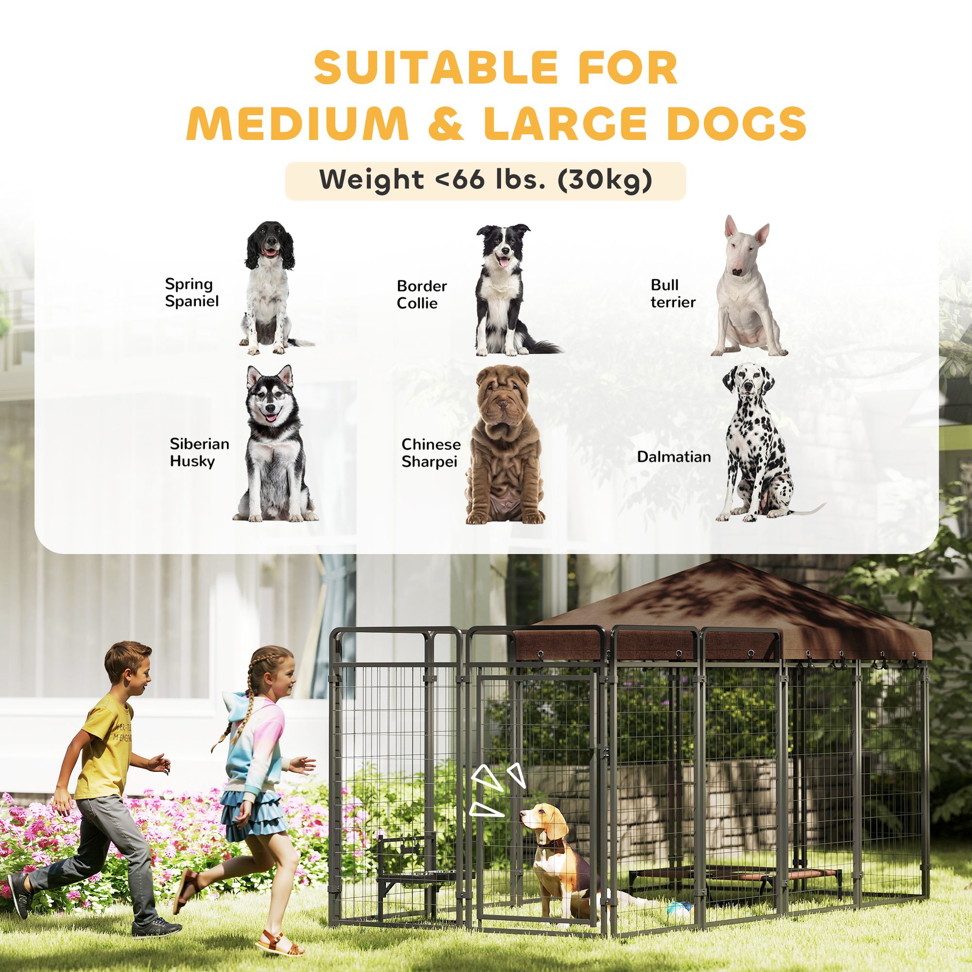 Dog Kennel Outdoor with Waterproof Canopy, Dog Run with Galvanized Chain Link, Secure Lock, for Backyard and Patio, Large and Medium Sized Breeds, Chickens, Ducks, 9.3 x 4.6 x 5.2 — image 8