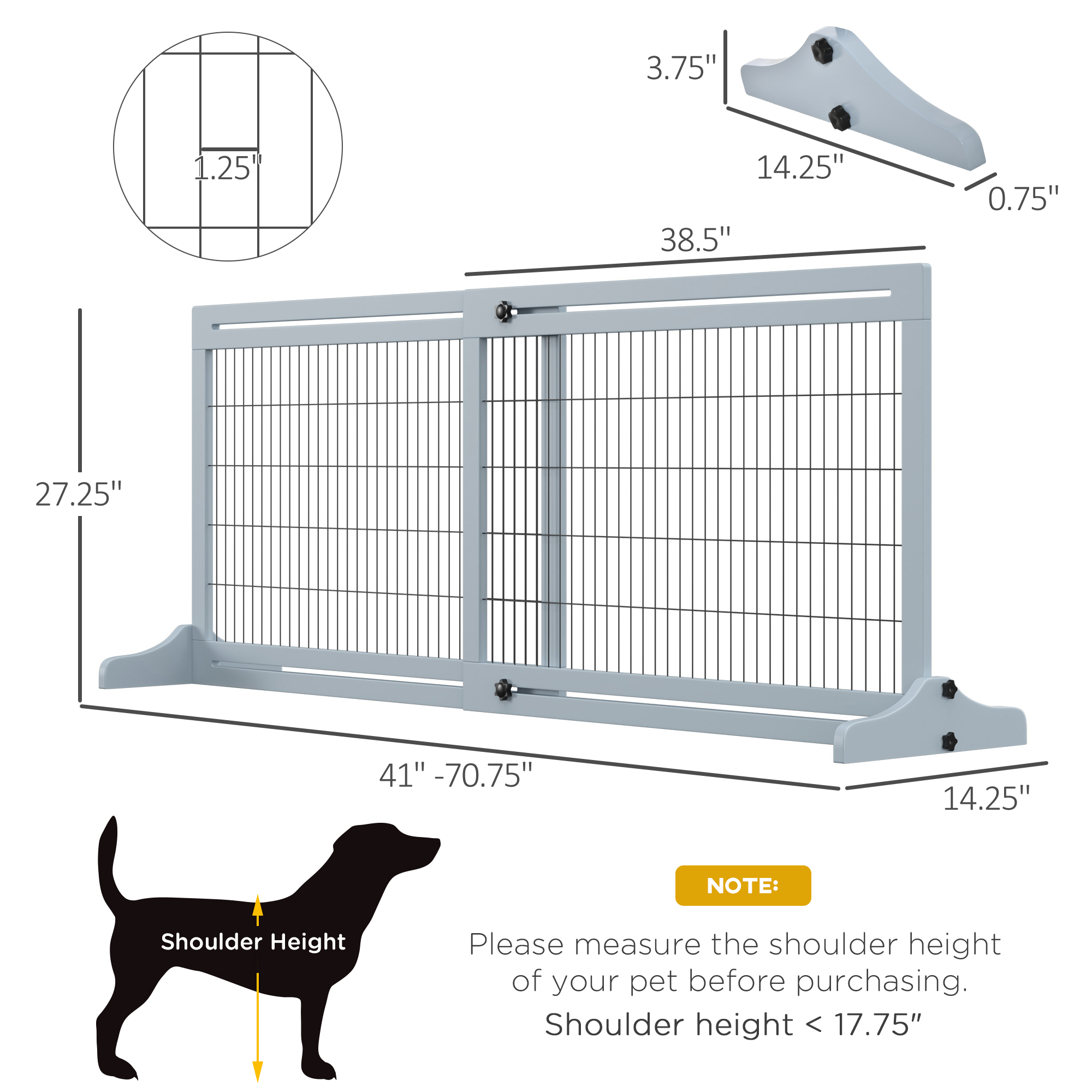 71" W X 27.25" H Extra Wide Freestanding Pet Gate With Adjustable Length Dog, Cat, Barrier For House, Doorway, Hallway, Blue-Gray — imagen 4