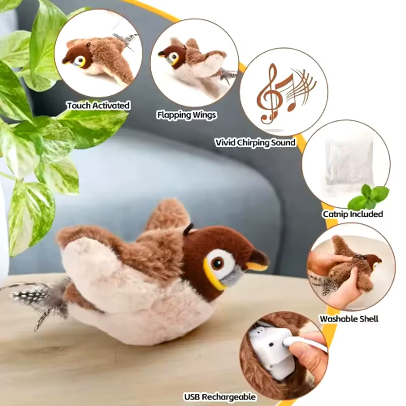 New Simulated Bird Cat Toy Interactive Toys Dog Rechargeable Chirping Flapping Bird(no Flying) Touch Activated Plush Toy Pet — image 4