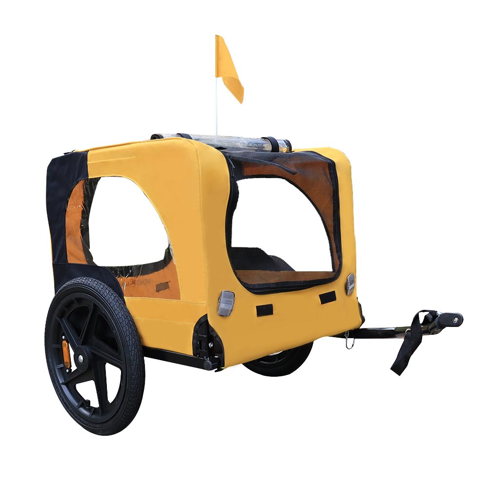 Yellow Outdoor Heavy Duty Foldable Practical Pet Stroller Dog Carrier With Bicycle Tow — image 5