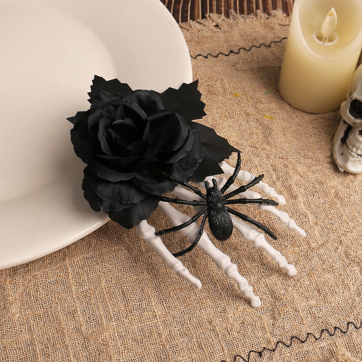 Halloween Ghost Hand Black Rose Spider Hair Clip, Skull Hand Hair Accessory, Horror Costume Party Decoration — image 3