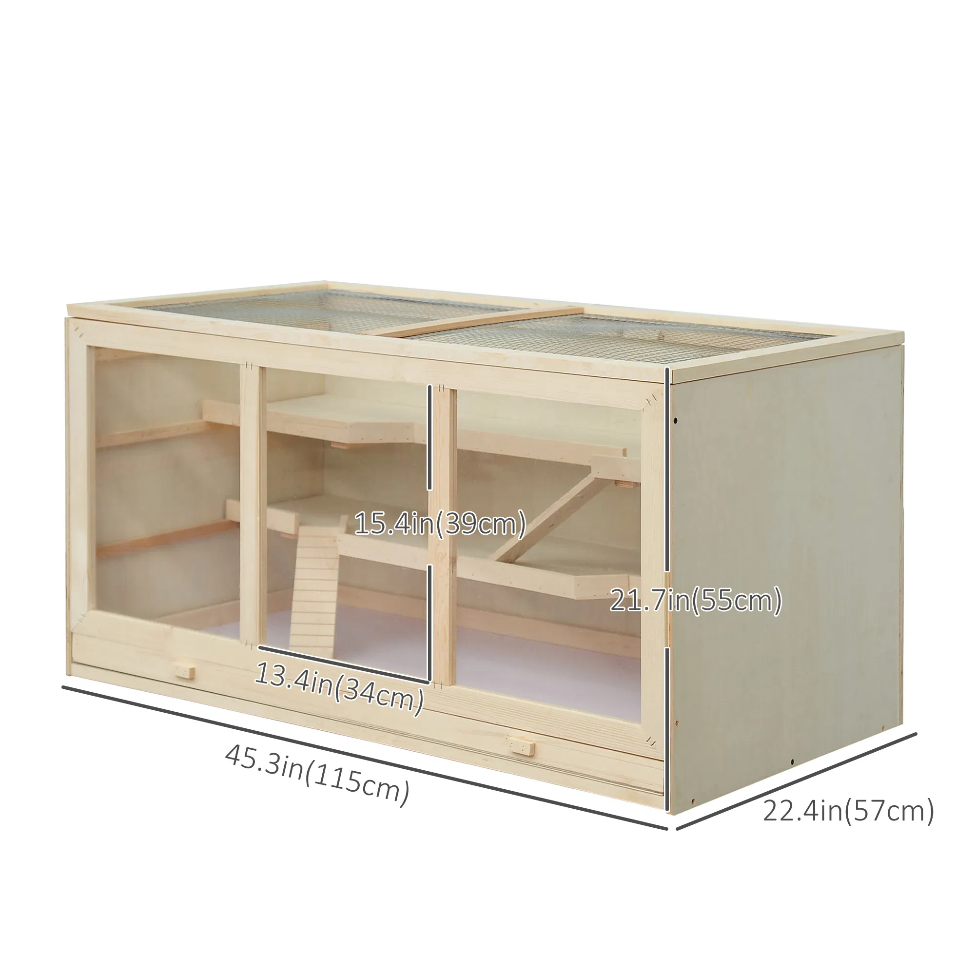 Wooden Hamster Cage Rat Cage with Slide, Tray, Natural Wood — image 4