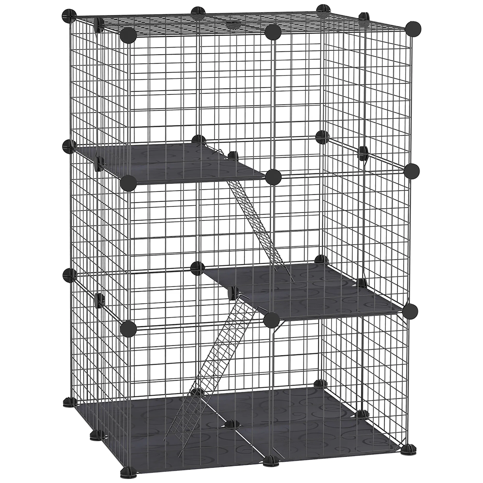 39 Pcs Small Animal Cage Bunny Hutch Portable Metal Wire with Ramps for Kitten Chinchilla, Black — image 1