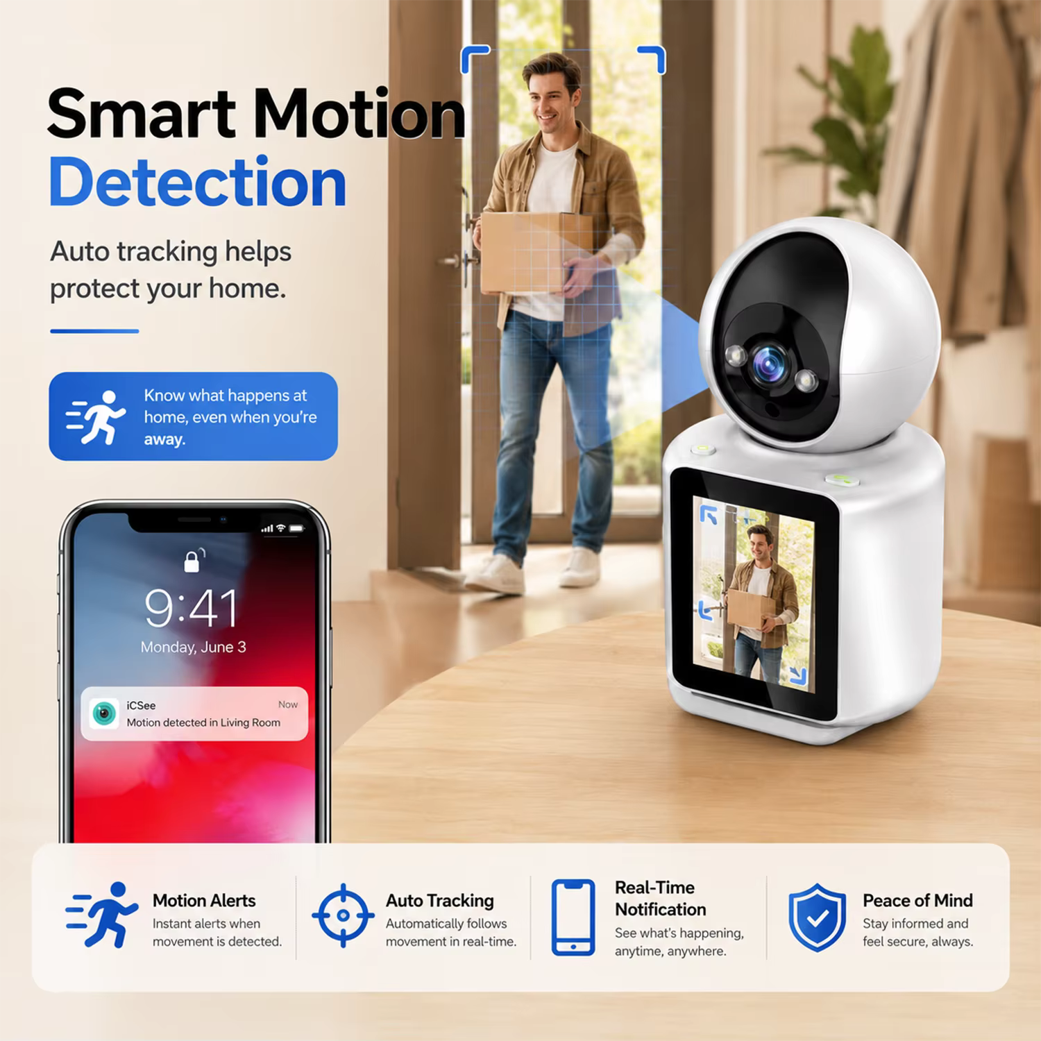 2MP Smart WiFi Indoor Camera with 2.8in Screen One Touch Video Call Auto Tracking Night Vision ICSEE Baby Elder Pet Home Monitor — image 3