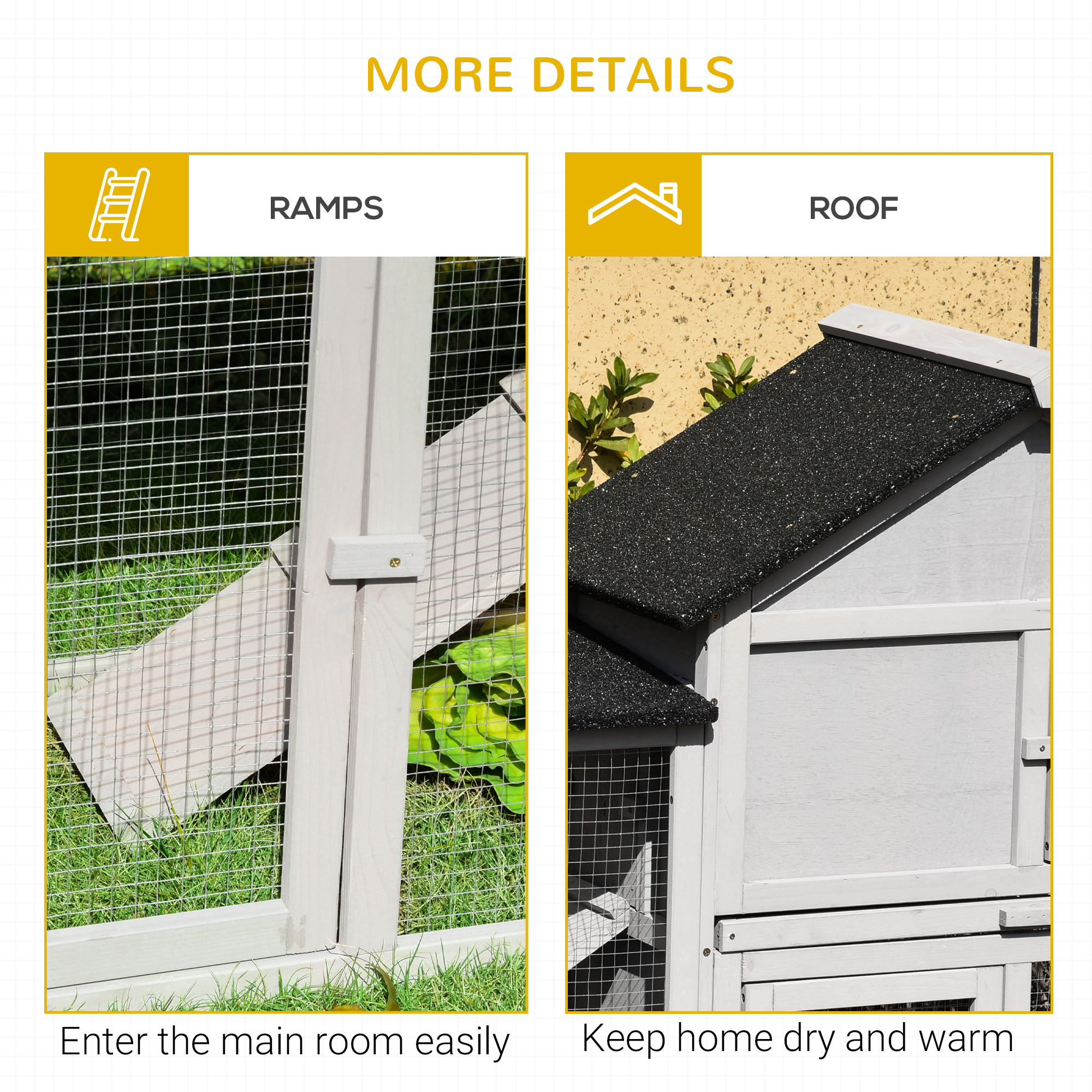 Outdoor Rabbit House 83" 2 Story Deluxe XL Wooden Rabbit Hutch Big Bunny Cage w/ Ladder and Run, Gray — image 8