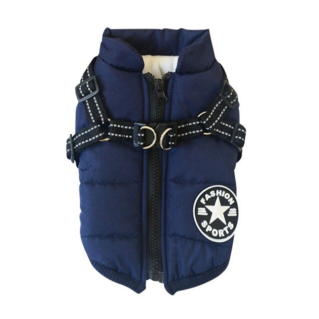 Autumn Winter Pet Skiing Costume Sleeveless Cotton Padded Vest With Durable Chest Strap Harness Clothing Coat Supplies — image 9