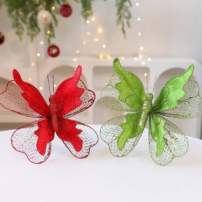 Saintyuan High-Quality Fabric Sequin Gold Powder Artificial Butterfly Ornament Christmas Tree Decoration — image 4