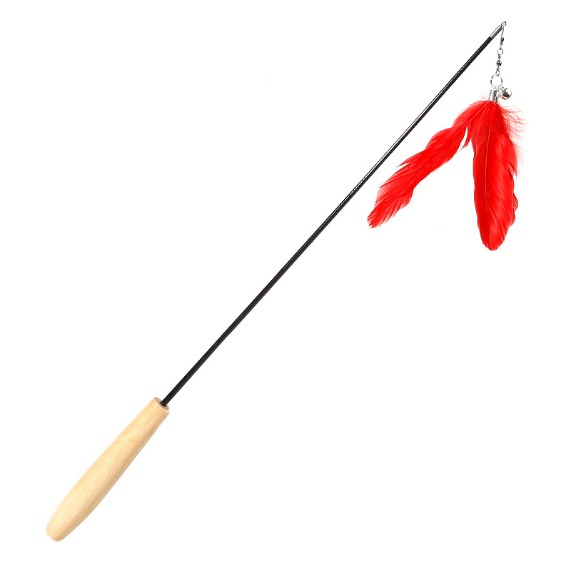 New Pet Products Wood Handle Carbon Fiber Rod Two Section Telescopic Cat Stick Monochrome Feather Bell Cat Toy — image 7